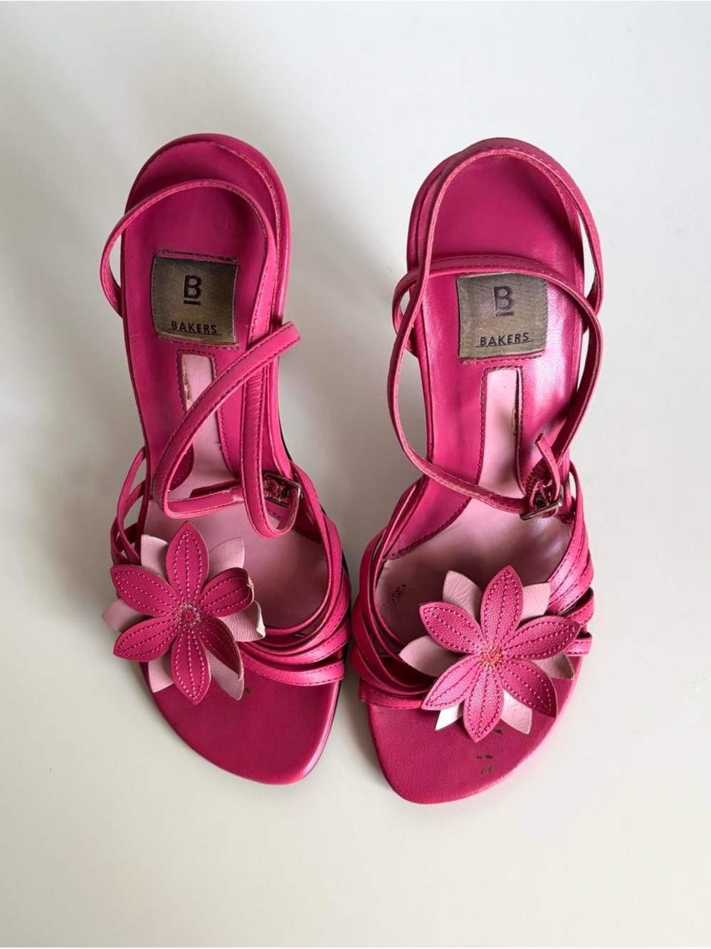 Y2K Bakers pink strappy flower heels